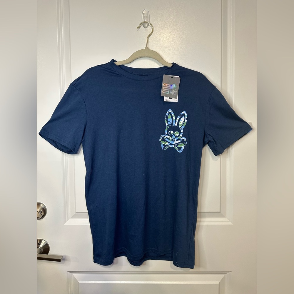Psycho Bunny Mens Shirt Blue Roxy Graphic Camouflage Logo T-Shirt Small
